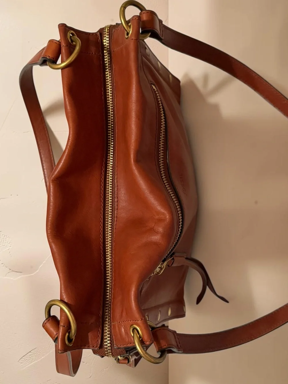 Fossil Allie Brown Leather Satchel Shoulder Bag Handbag ZB7896213 $198